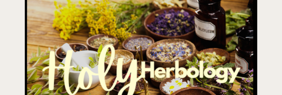 A promotional graphic features a computer screen displaying a website titled "Holy Herbology" with various natural herbs and plants in the background. The image includes the text, "Change Your Paradigm Today Visit Our Website And Learn Why We Say... #KnowledgeIsGod" and a website URL www.holyherbology.com, inspired by Bob Proctor.