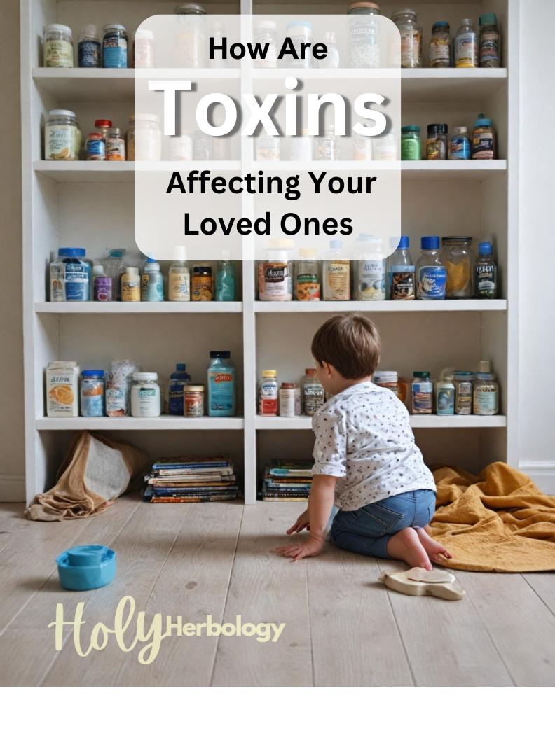 Young faded with house hold product that could potentially cause harm if interacted with in certain ways. Text displays "How are toxins affecting your loved ones".